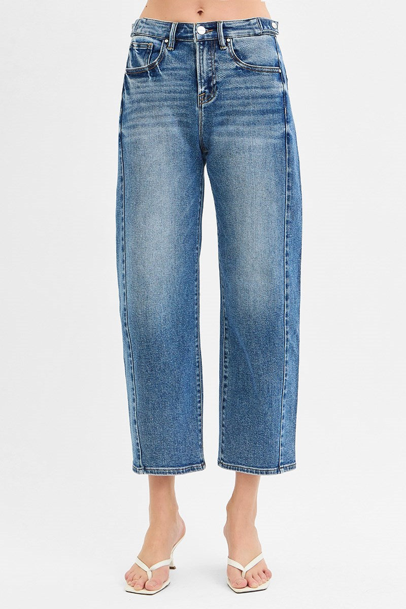 High Rise Crop Barrel Jean Dark