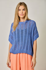Crochet Dolman Short Sleeve Sweater Royal Blue
