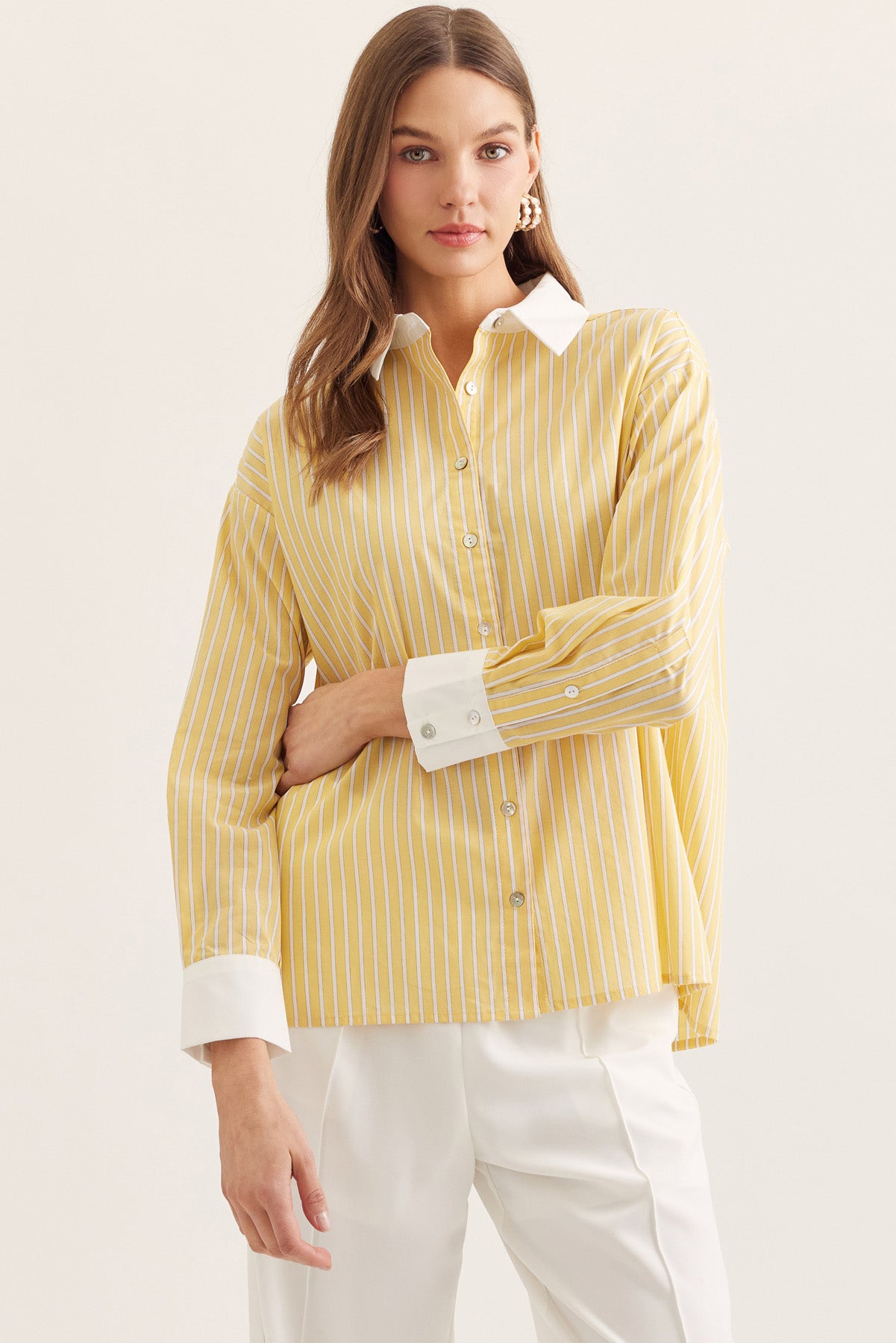 Micro Stripe Button Up Lemon