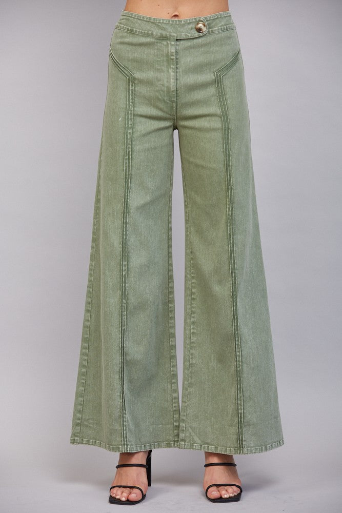 Washed Wide Leg Tripe Piping Pants