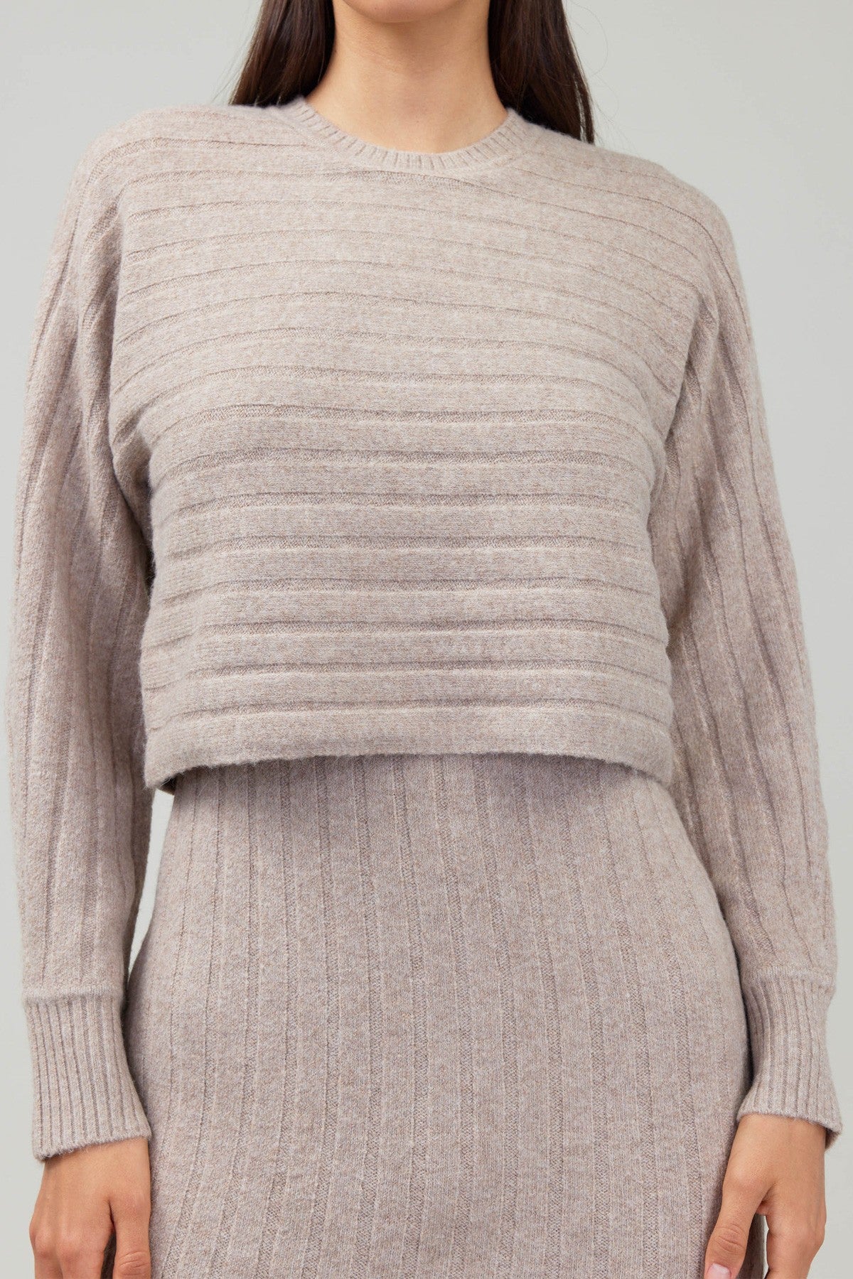Textured Stripe Long Sleeve Popover Dress Oatmeal