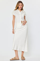 Raffia Belt Linen Blend Maxi Skirt White