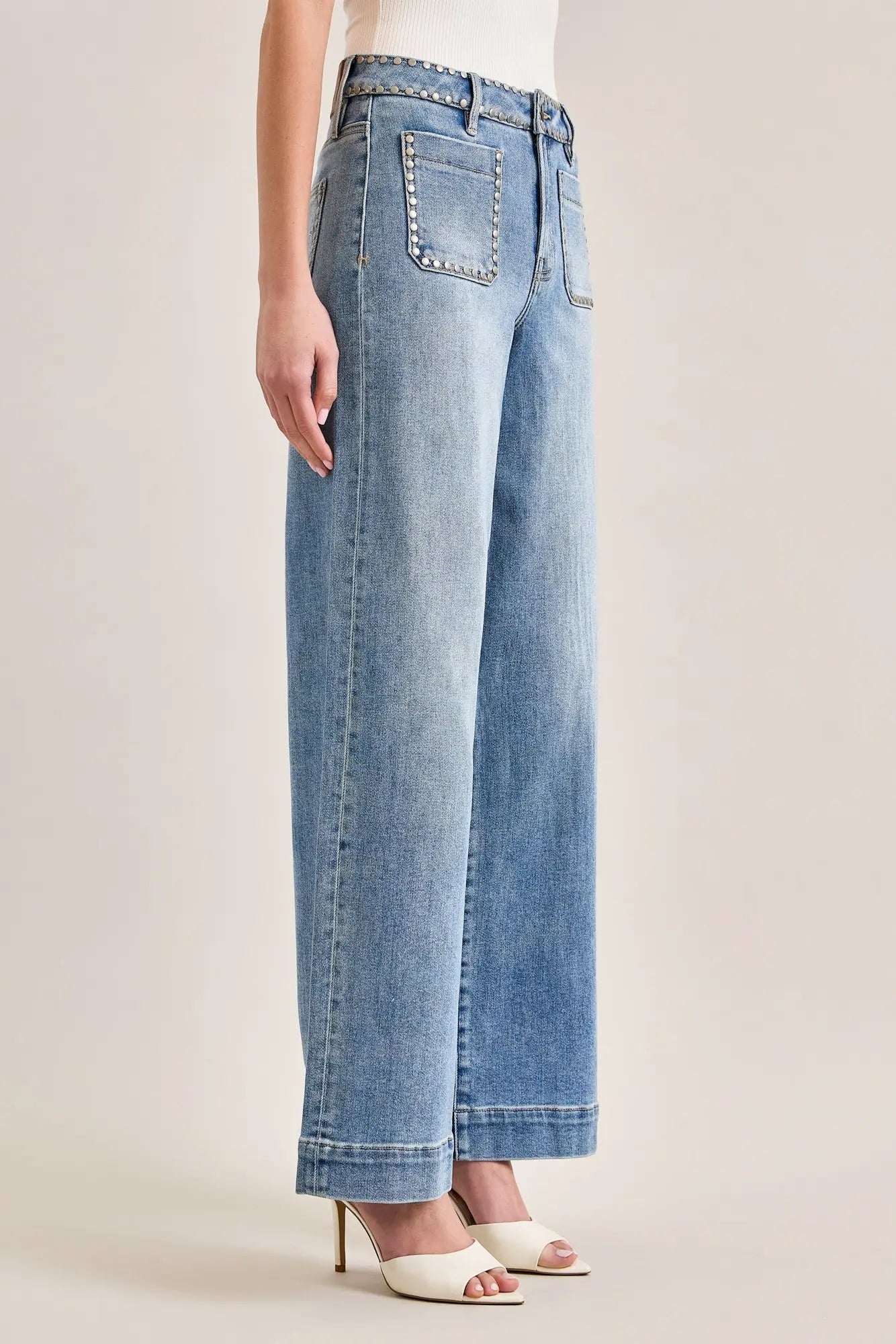Nori High Rise Matte Silver Studded Jeans Super Light