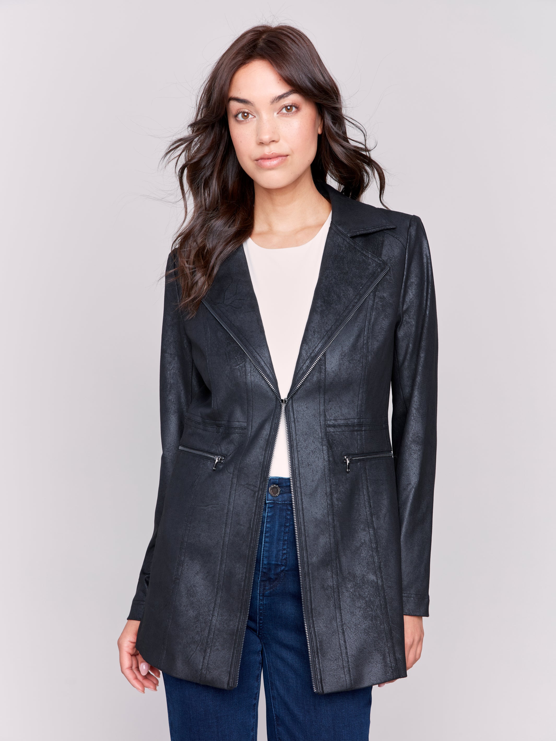 Vintage Texture Sueded Long Jacket Black