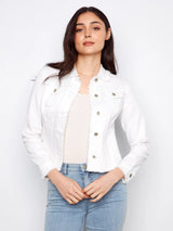 Frayed Edge Stretch Twill Jean Jacket White