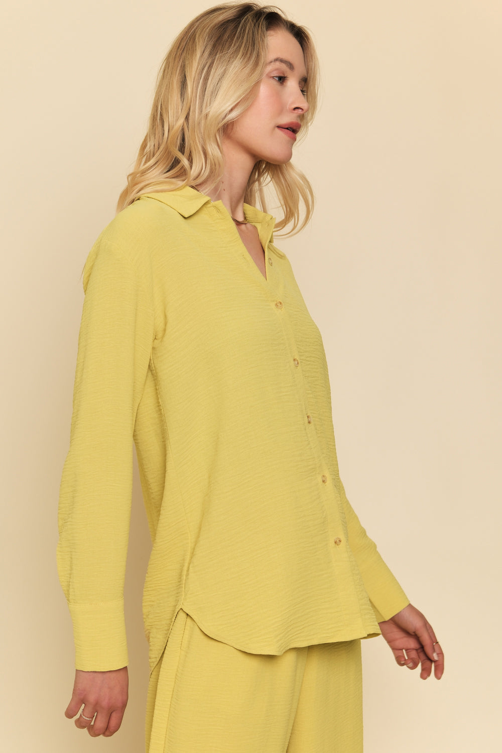 Button Down Crinkle Shirt Muted Lemon