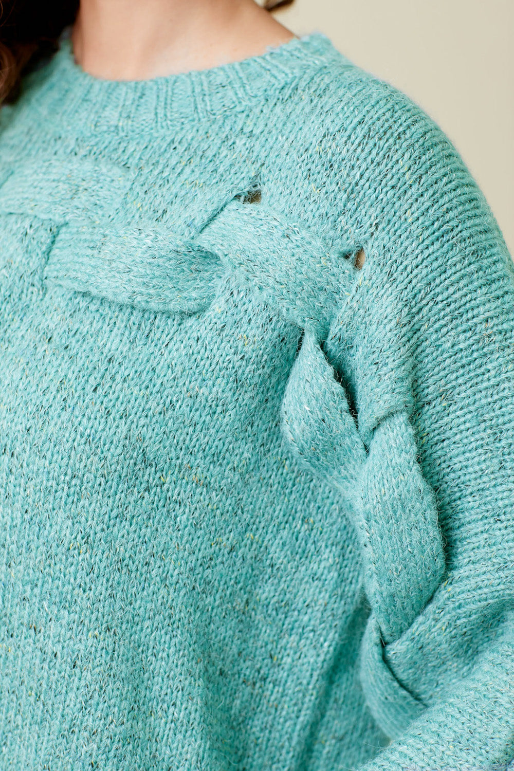 Weaving Detail Pullover Sweater Seafoam