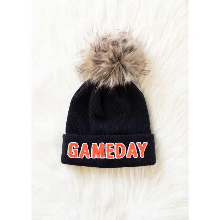 Game Day Pom Hat Black + Orange