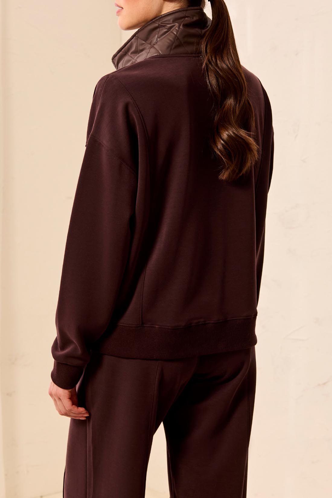 Mixed Media Quilted Neck Popover Saddle Brown