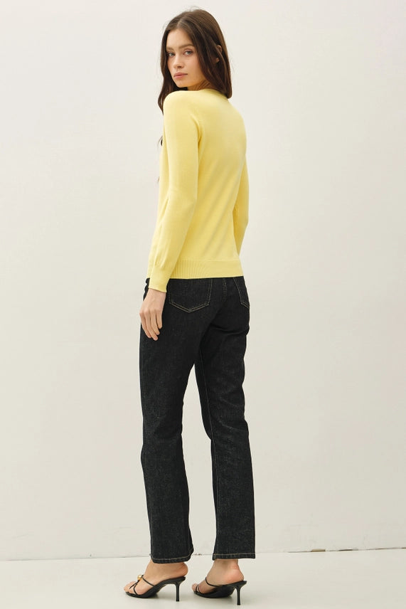 Viscose Crew Neck Soft Knit Sweater Lemon