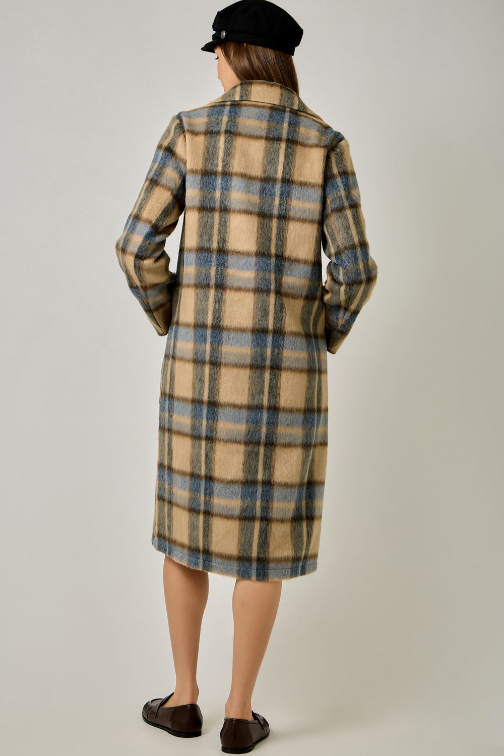 Brushed Plaid Long Coat