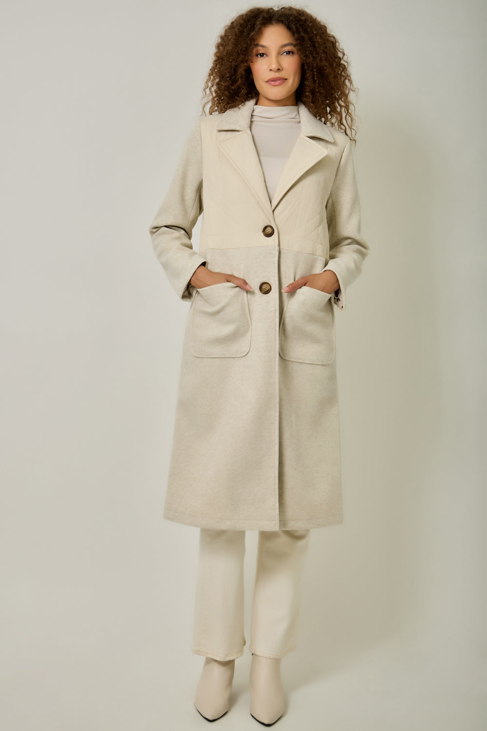Quilted Mixed Media Long Coat