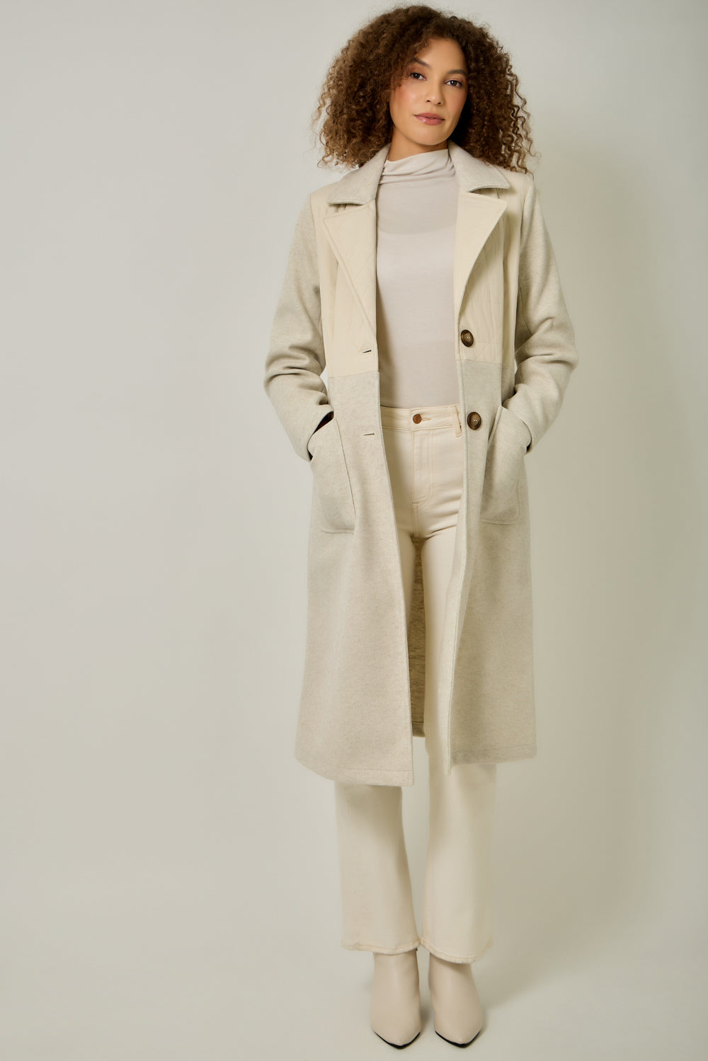 Quilted Mixed Media Long Coat