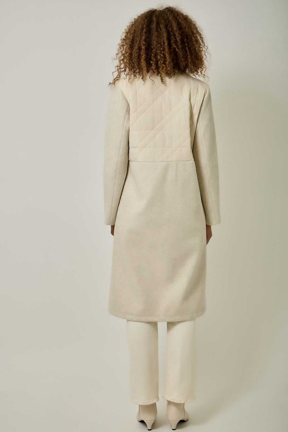 Quilted Mixed Media Long Coat