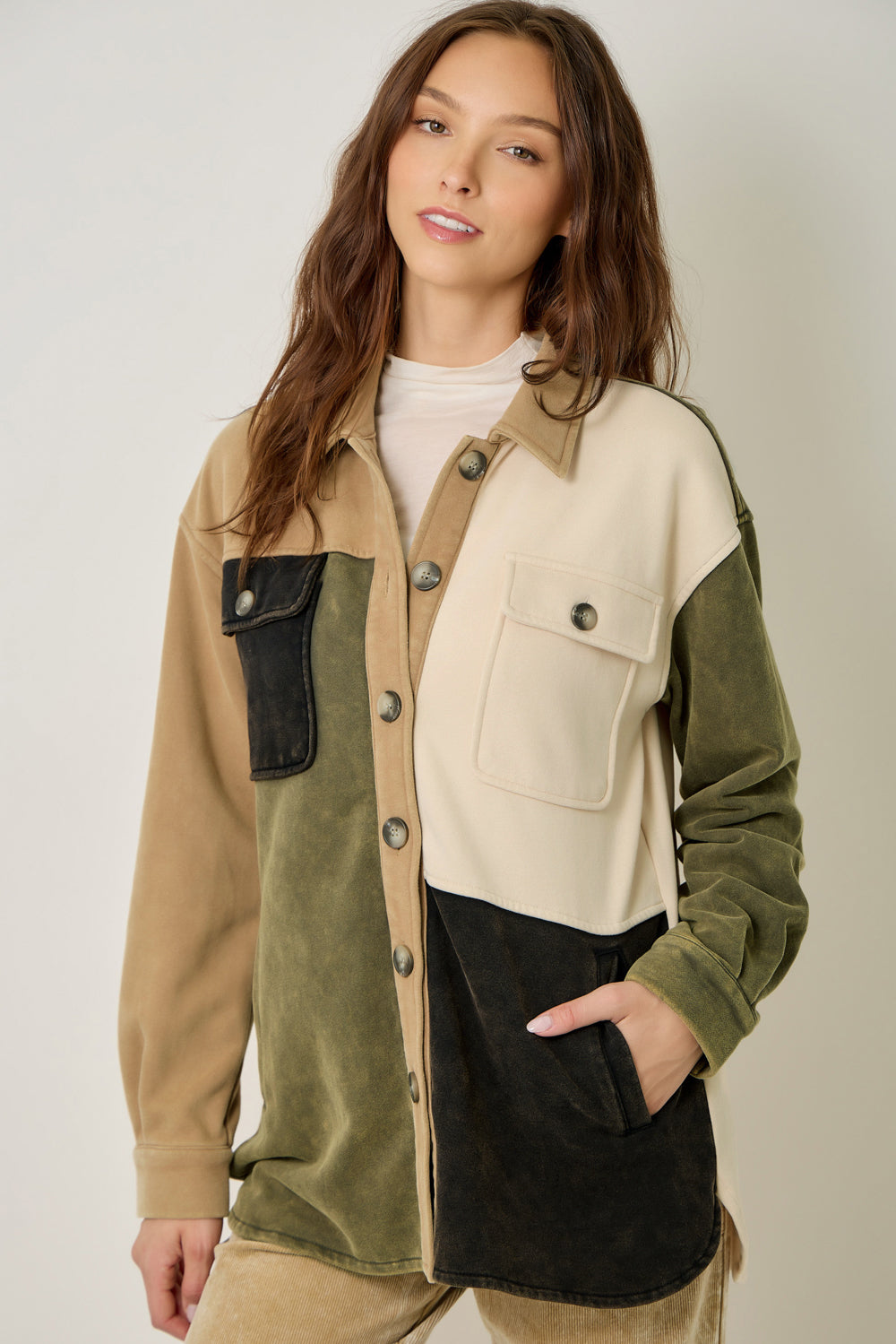 Color Block Combo Washed Jacket