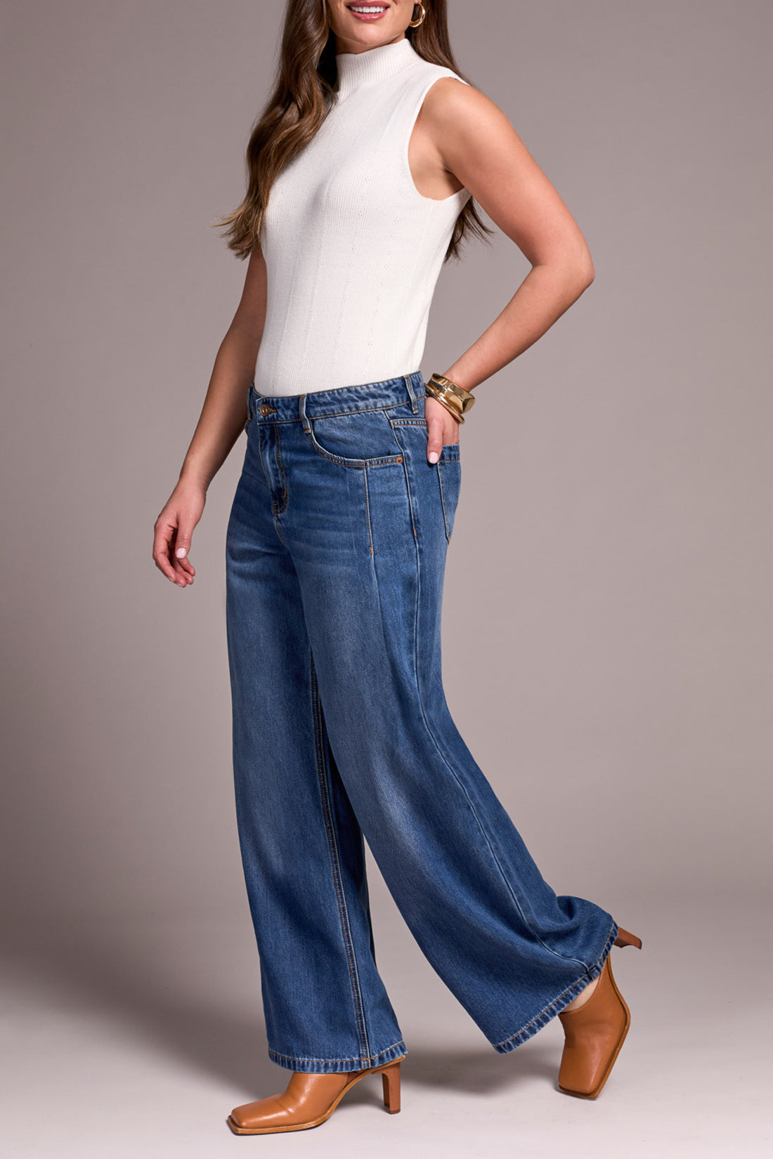 Audrey Pleated Wide Leg Jeans Blue Bliss
