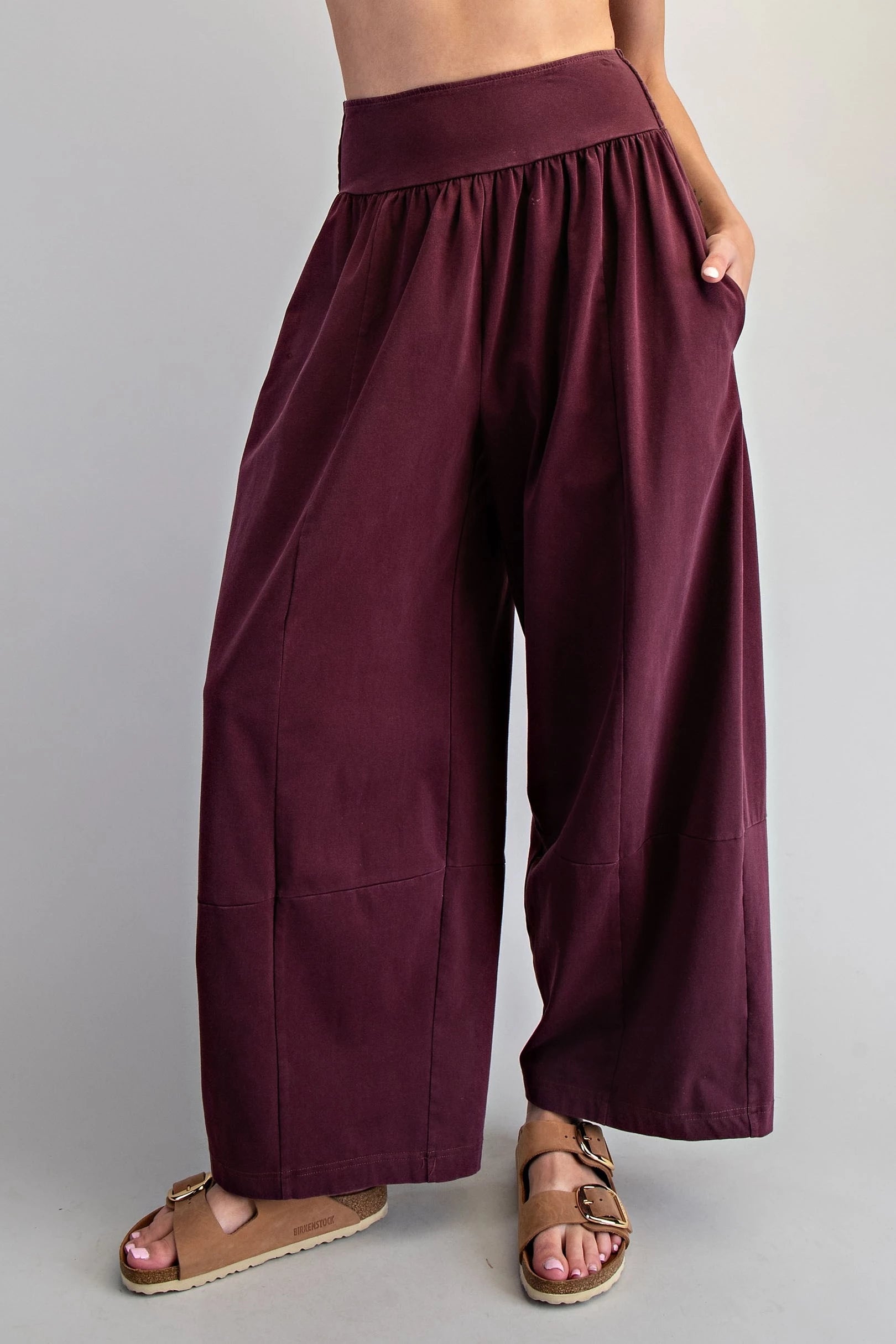 Mineral Washed Wide Leg Pants Red Bean