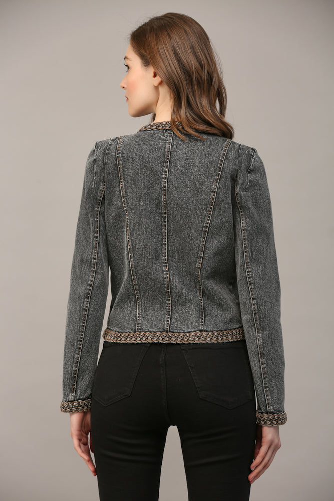 Braided Trim Jean Jacket Black Denim
