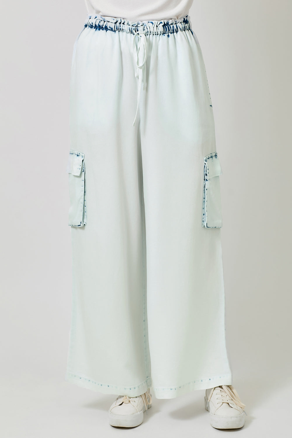 Tencel Wide Leg Cargo Pants Iced Blue