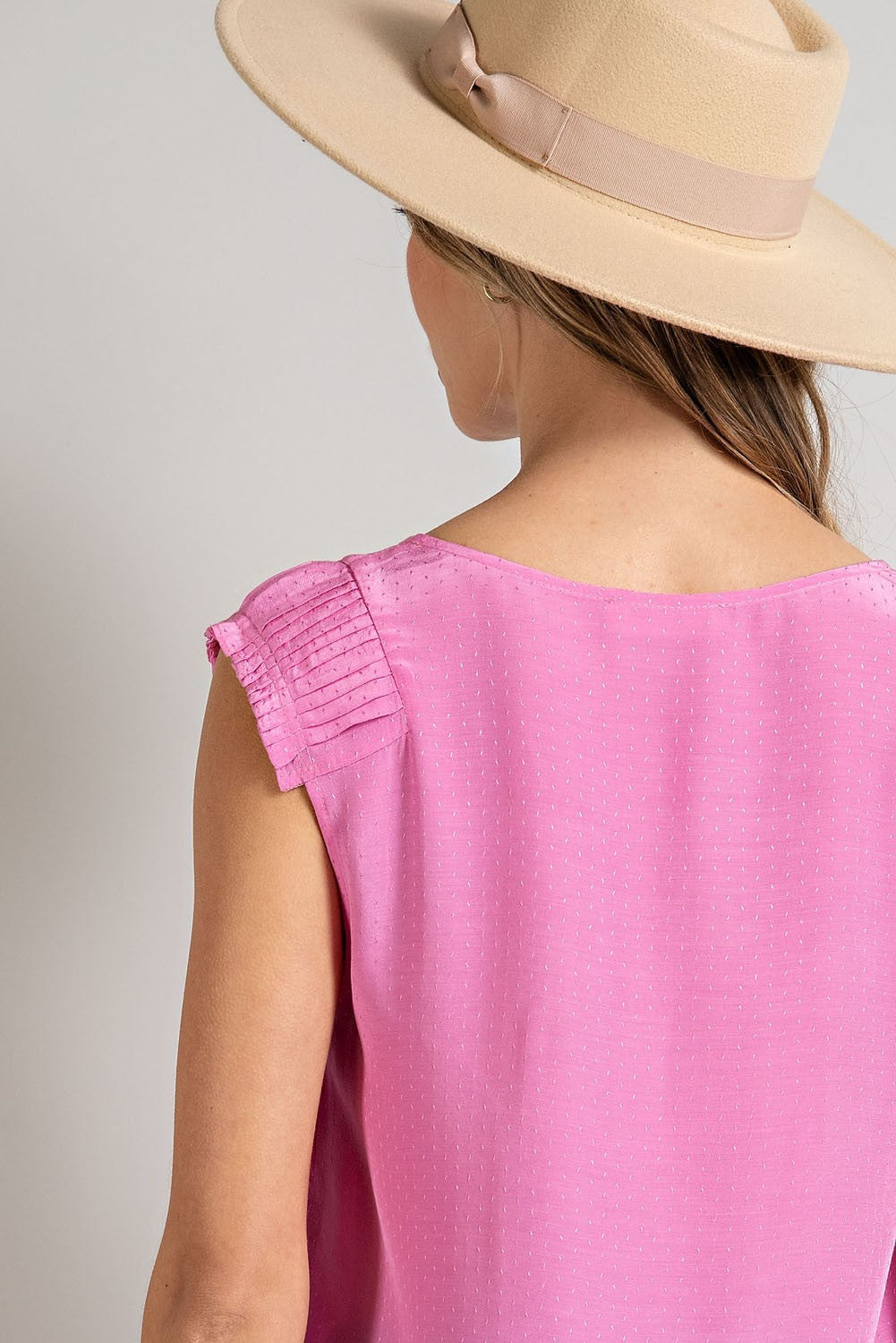 Pleated Shoulder Jacquard Polka Dot Tank Bubble Pink