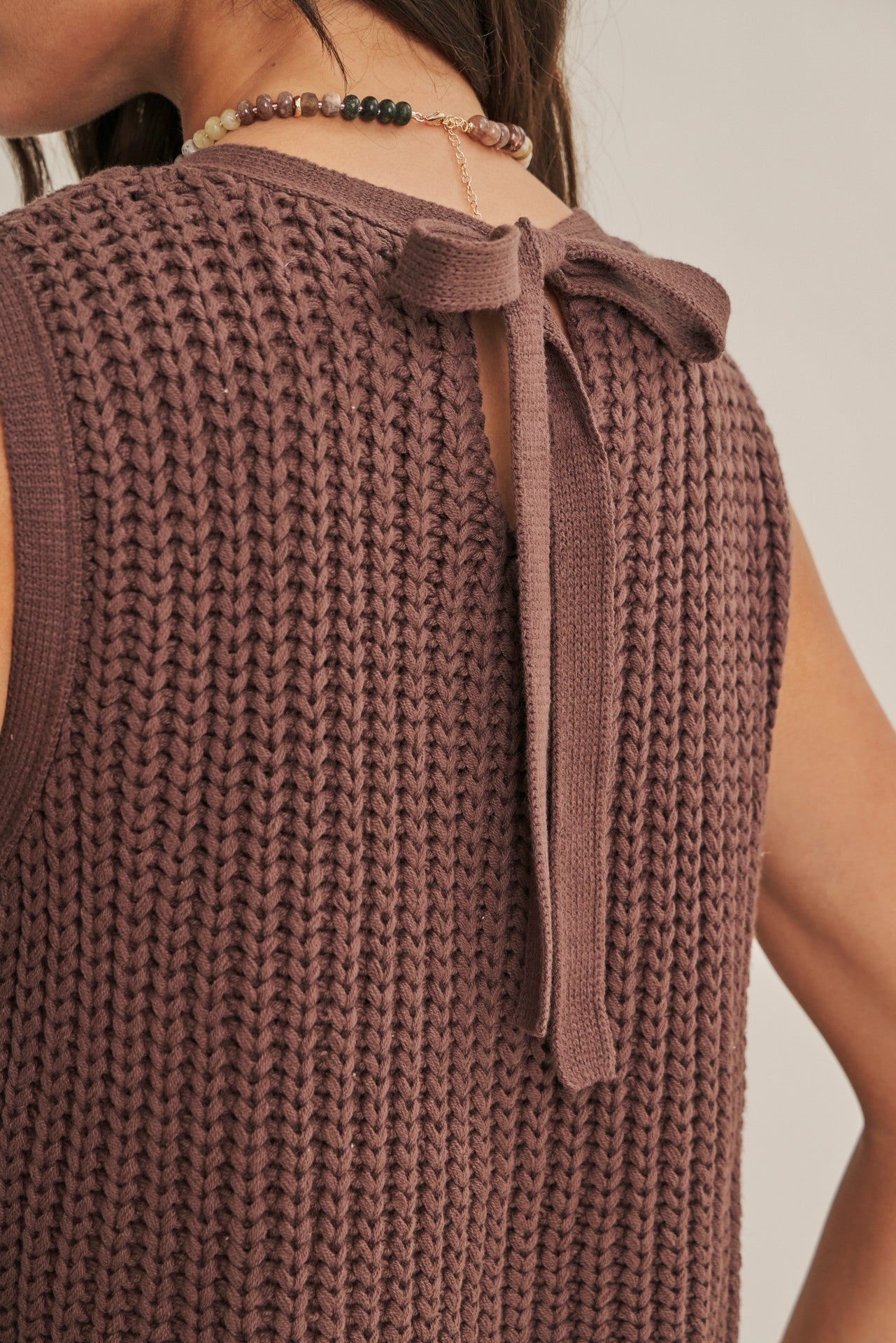 Sleeveless Chunky Sweater Twofer Midi Dress Chocolate + Mocha