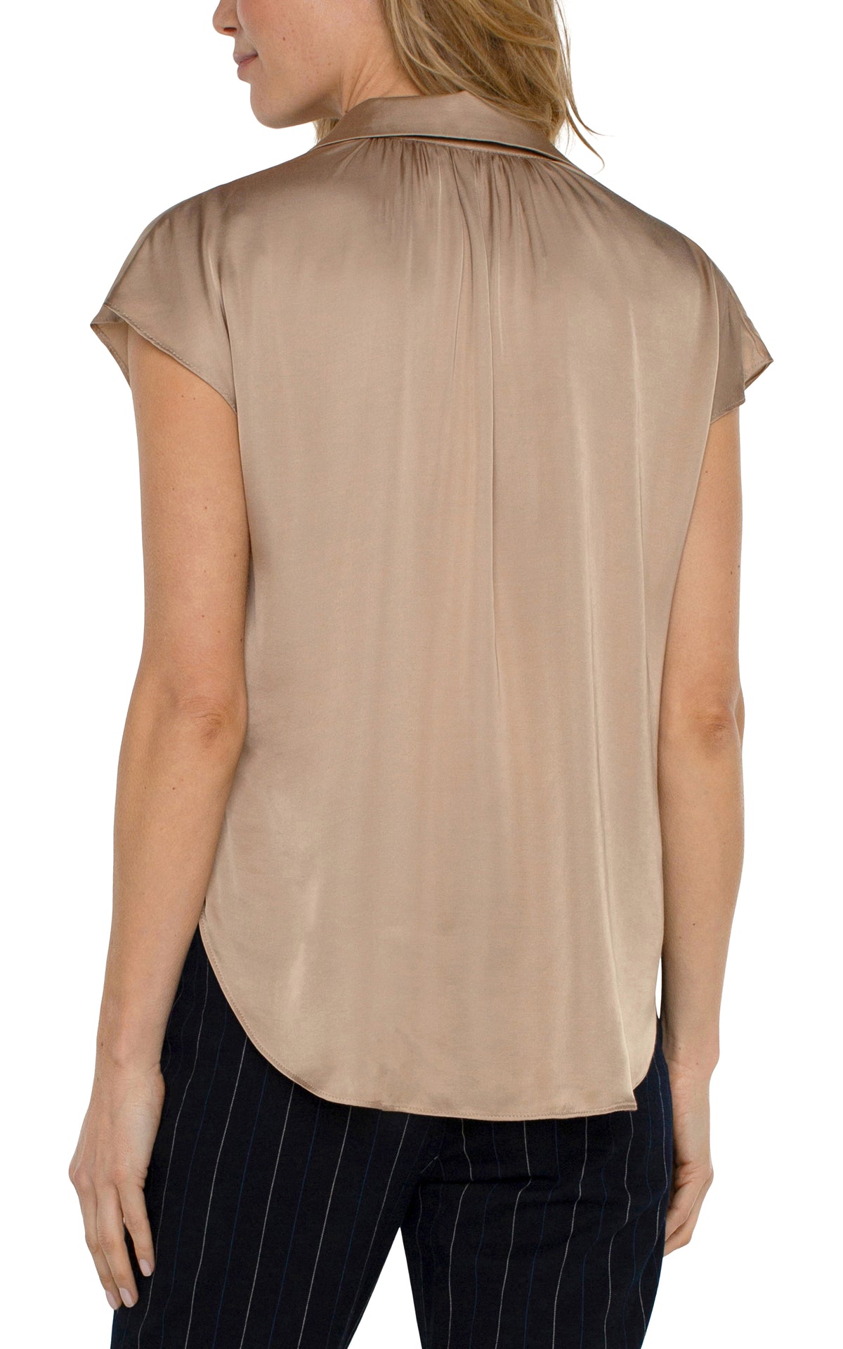 Dolman Sleeve Collared Button Down Blouse Champagne