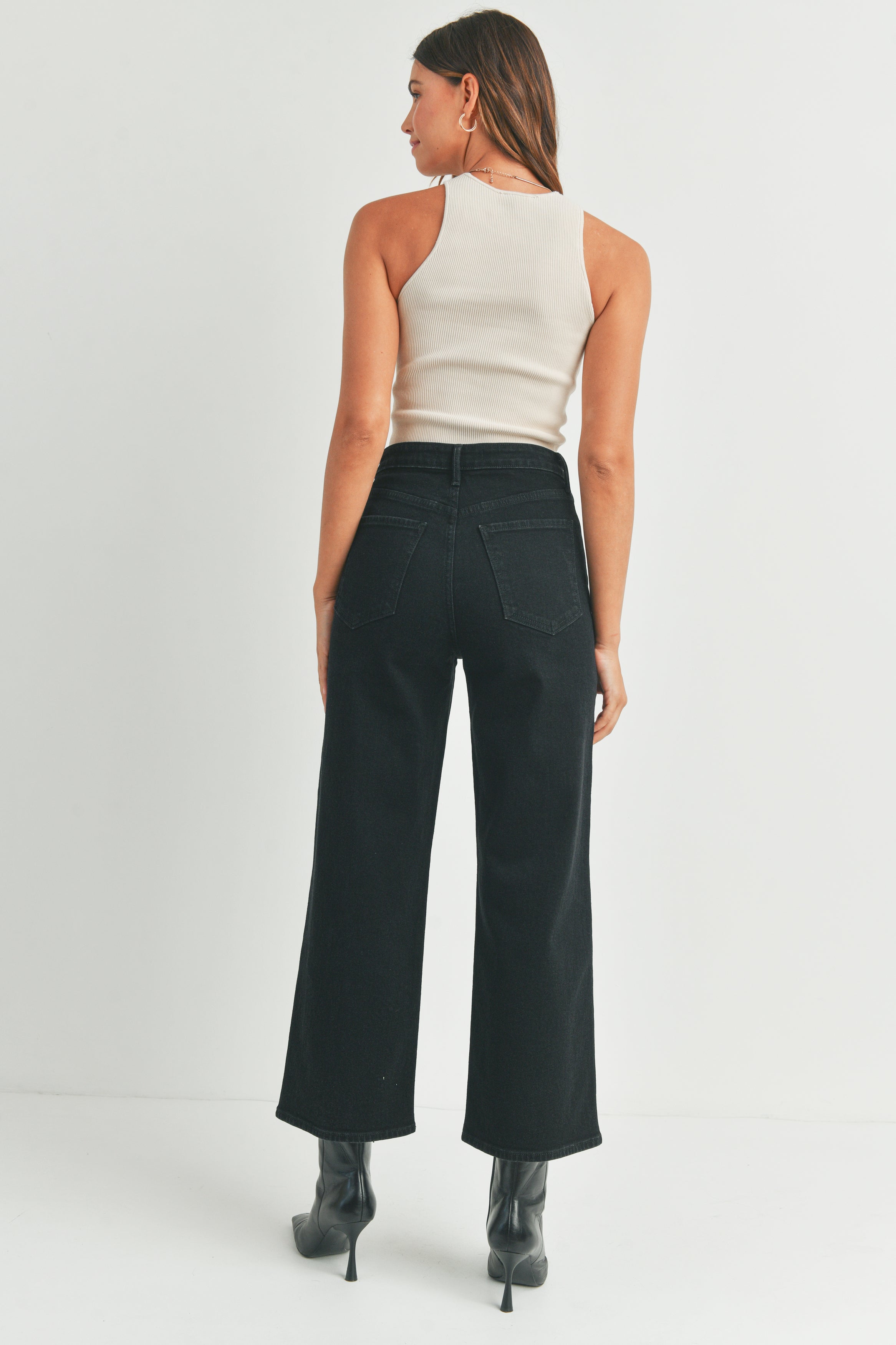 High Rise Cargo Pocket Wide Leg Jeans Black