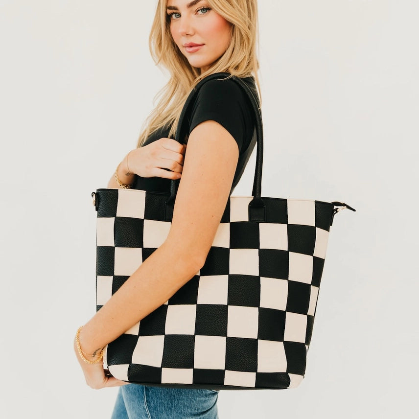 Courtney Checkered Tote Checkered Black