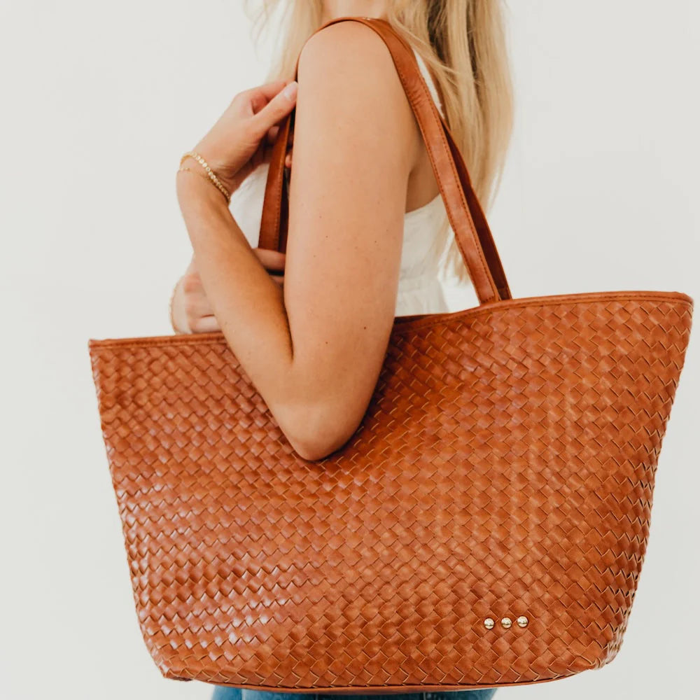 Woven Tiffany Organizer Tote Bag Brown