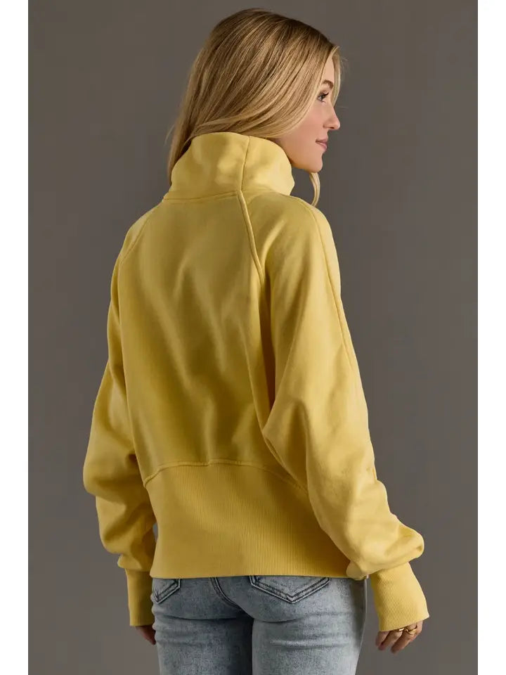 Cropped Funnel Neck 1/4 Zip Sweatshirt Yellow
