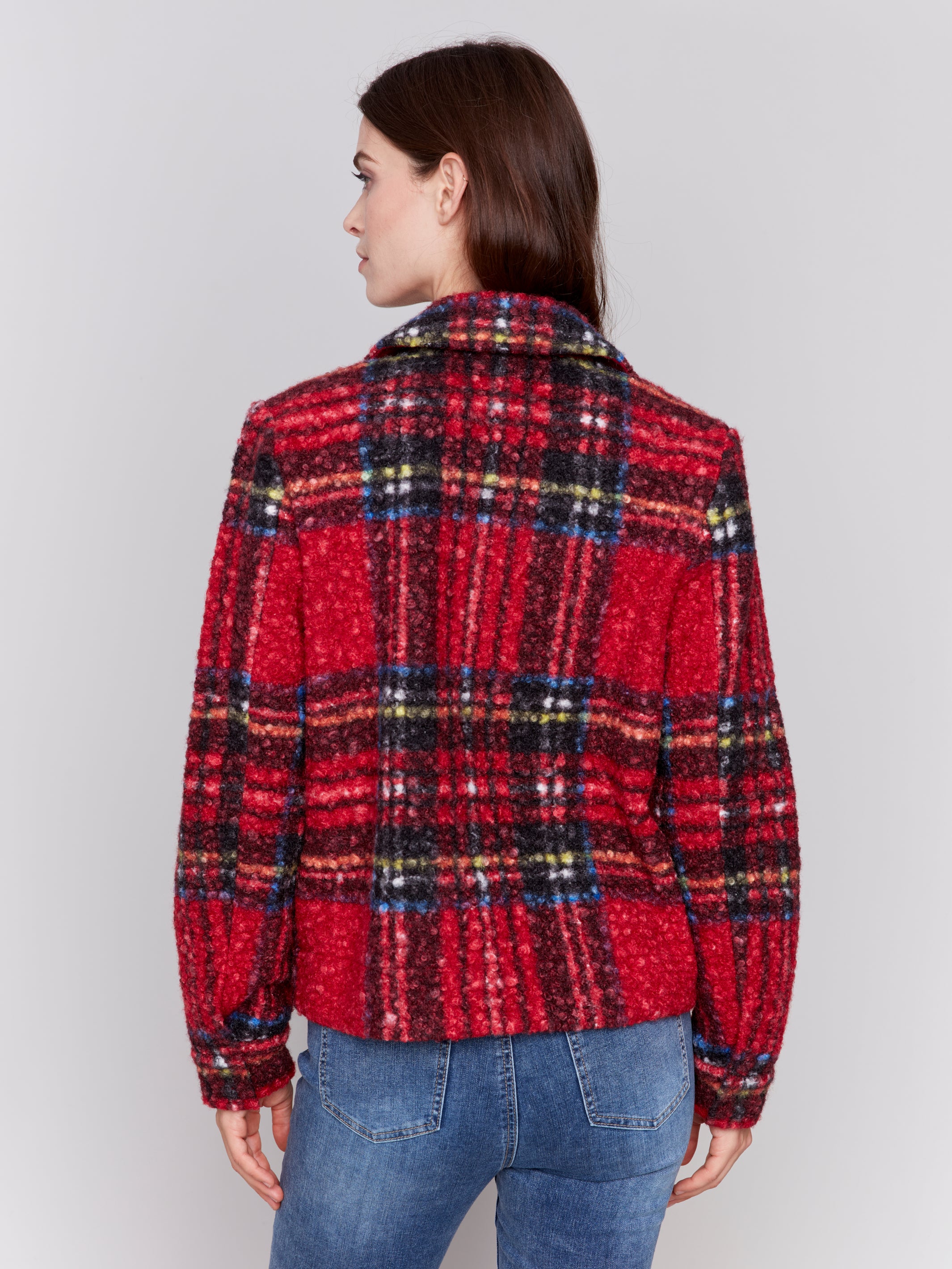 Boucle Knit Patterned Short Coat Cranberry
