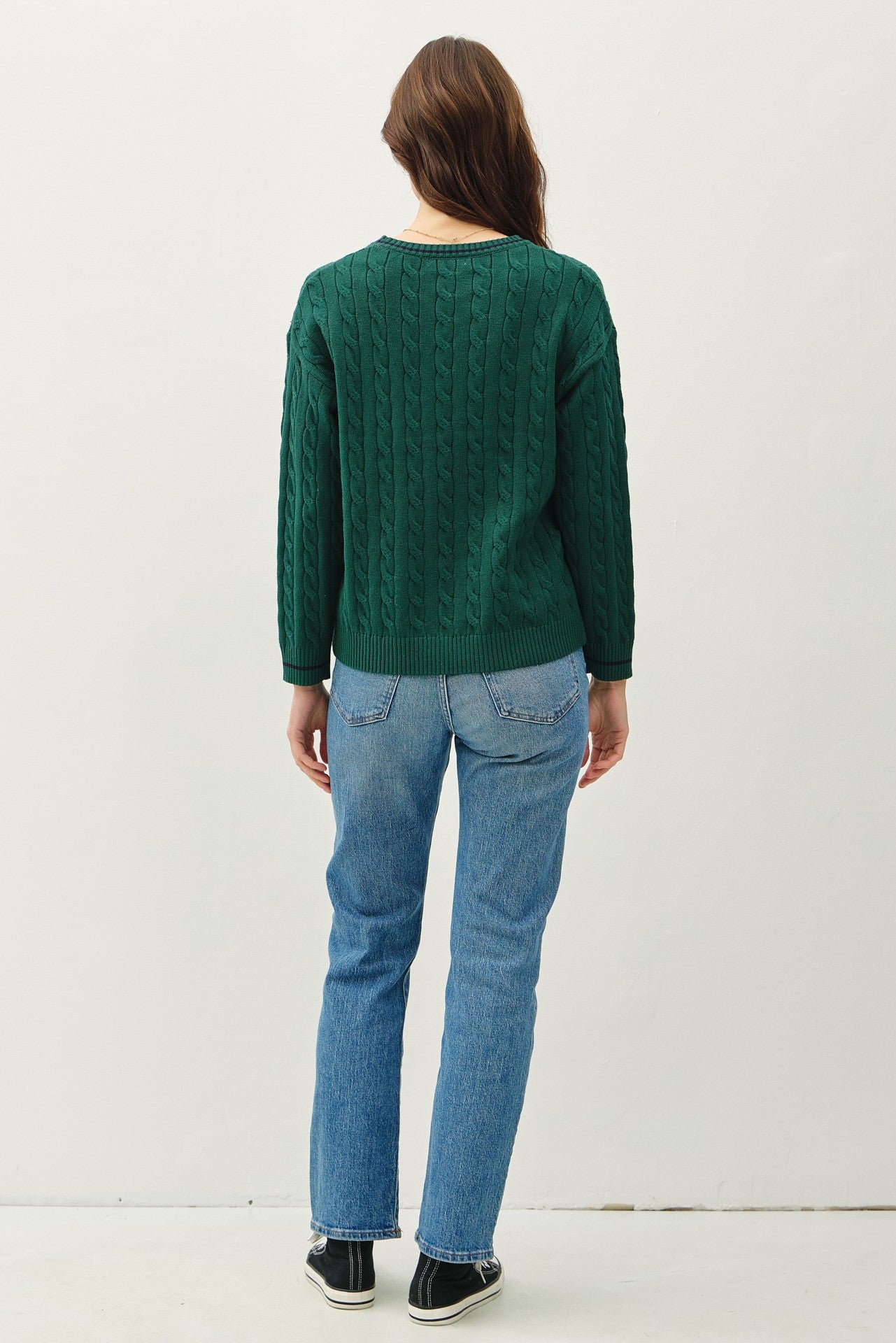 Chunky Cable Knit Stripe Detail Sweater Hunter