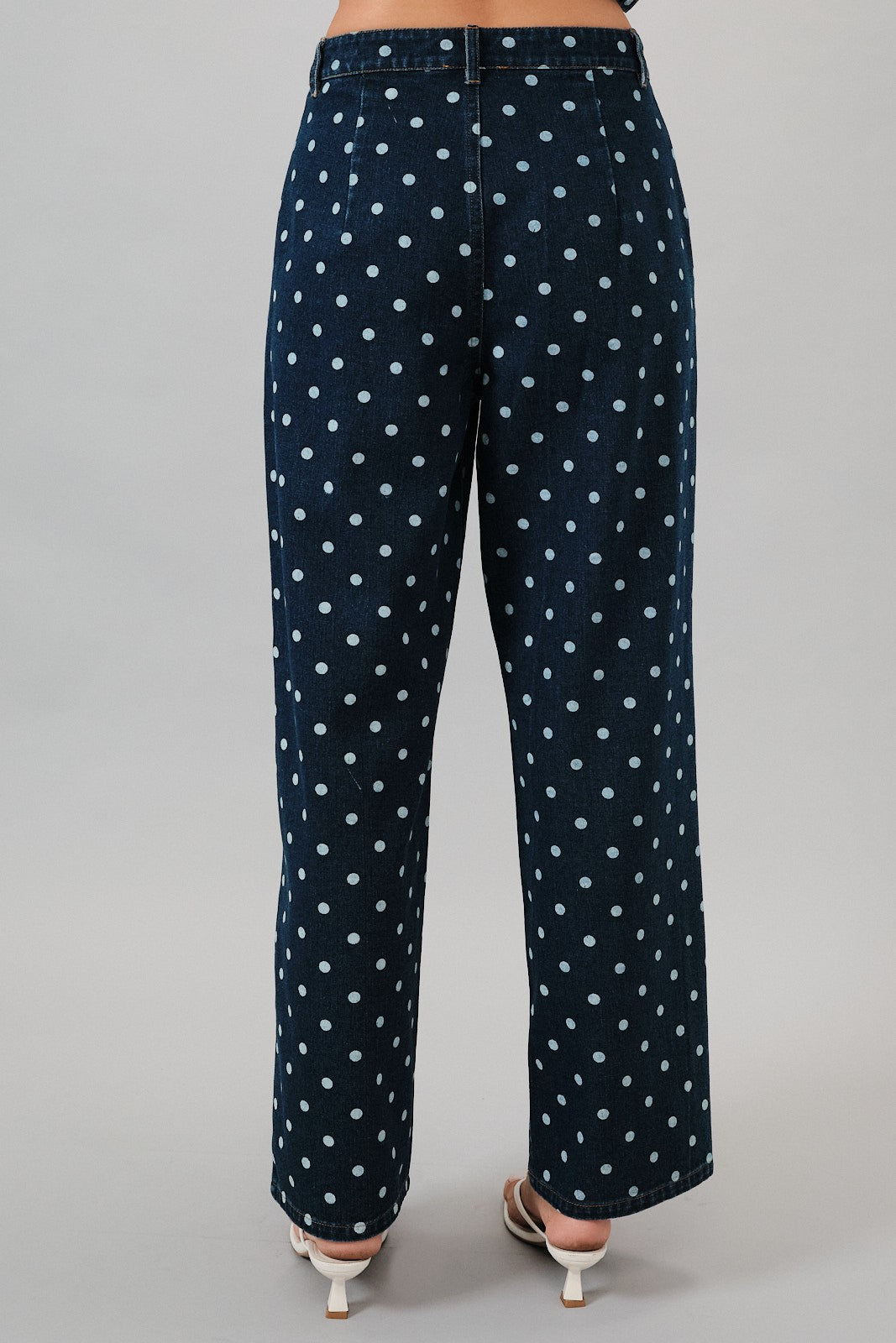 Polka Dot Straight Leg Denim Pants Denim White