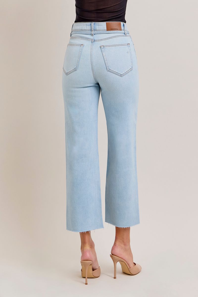 Ella Tie Waist High Rise Wide Straight Jeans Light Blue