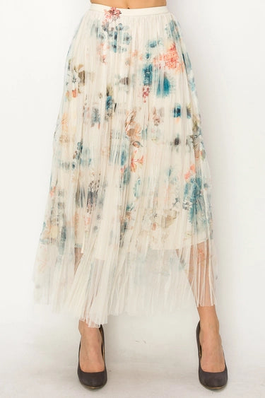 Floral Mesh Maxi Skirt Teal Floral