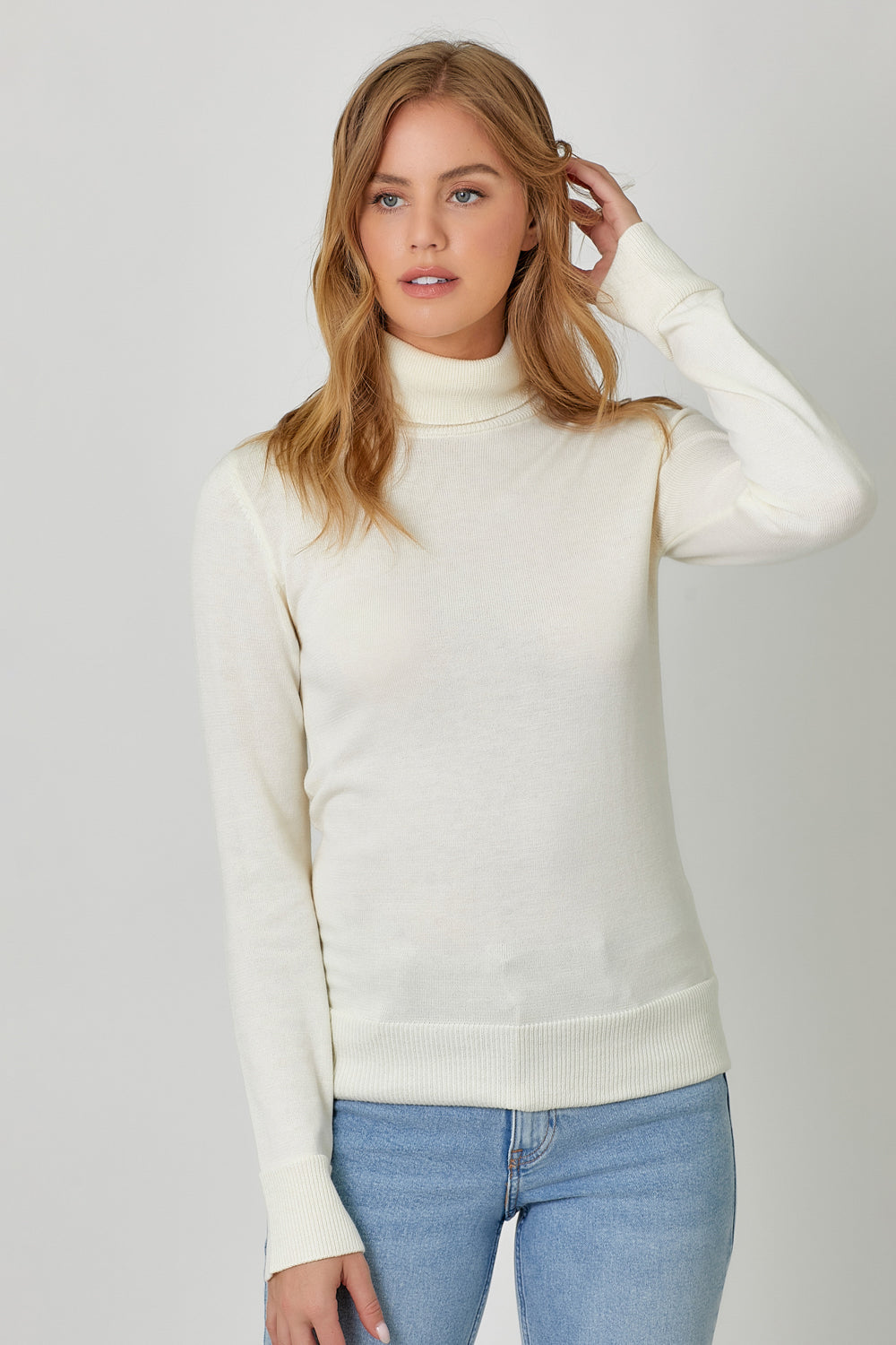 'Cashmere' Mock Neck Sweater Ivory - Main Image