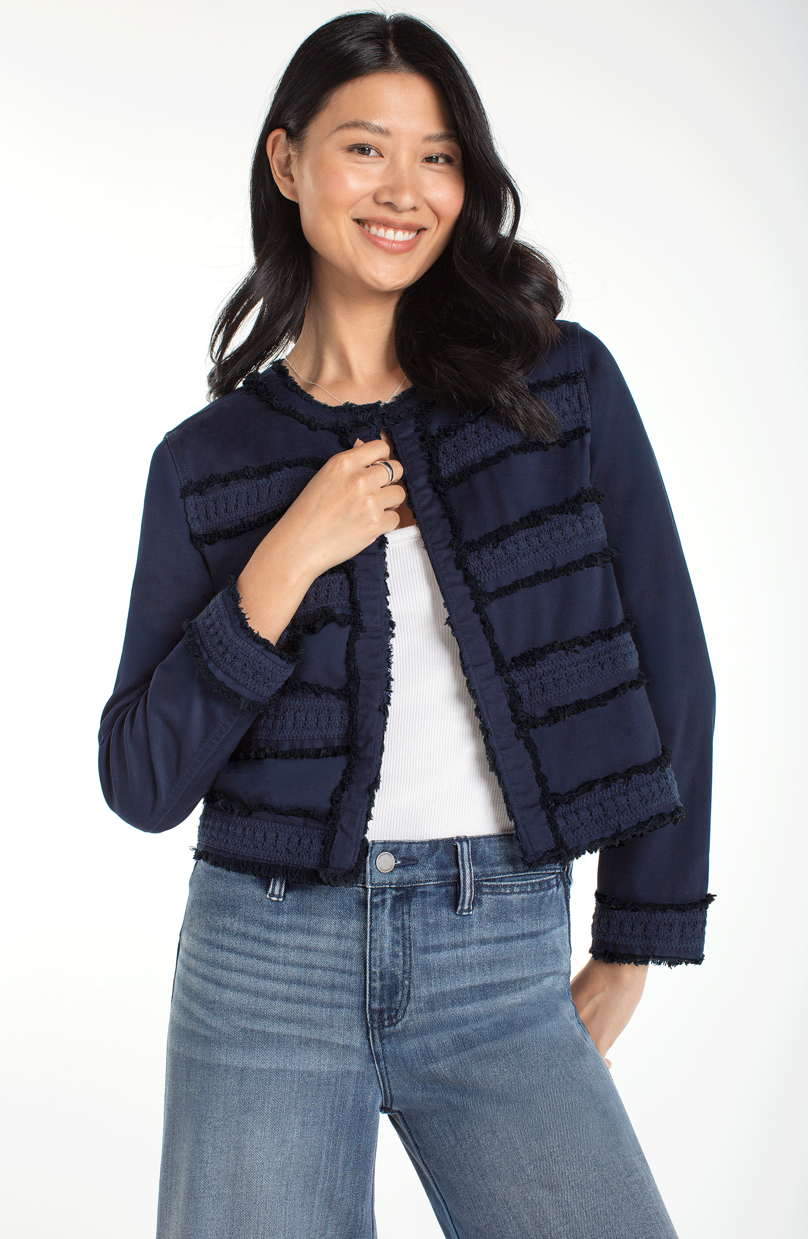 Fray Details Collarless Jacket Deep Midnight
