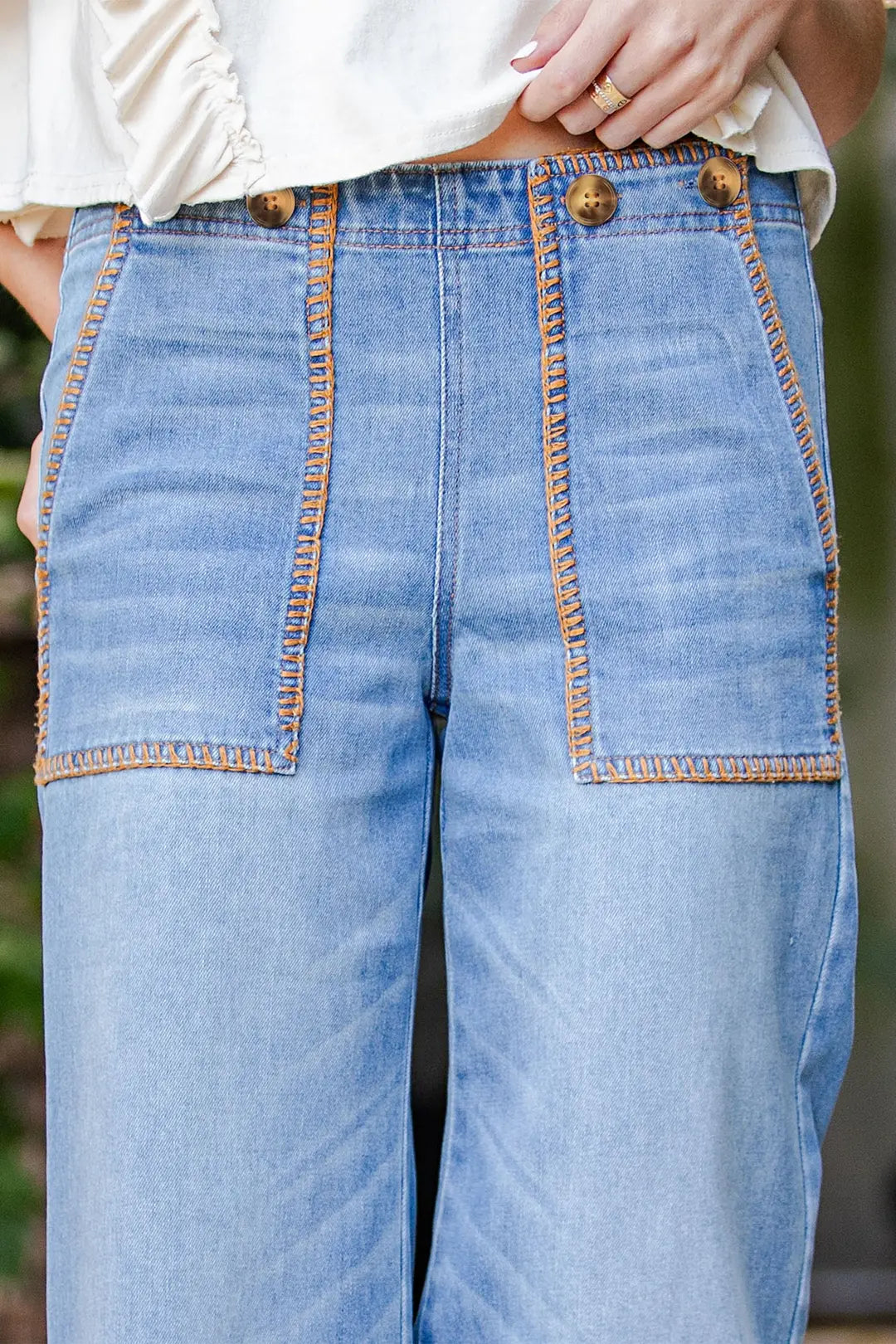 Whipstitch Pocket Cropped Pants Denim