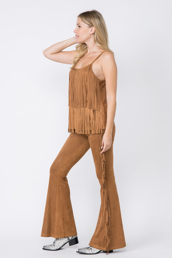 Double Layered Fringe Suede Cami Camel