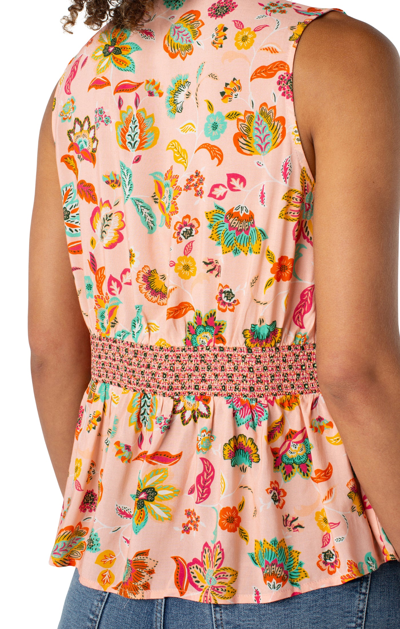 Mixed Print Smocked Waist Tank Pink Green Multi Floral