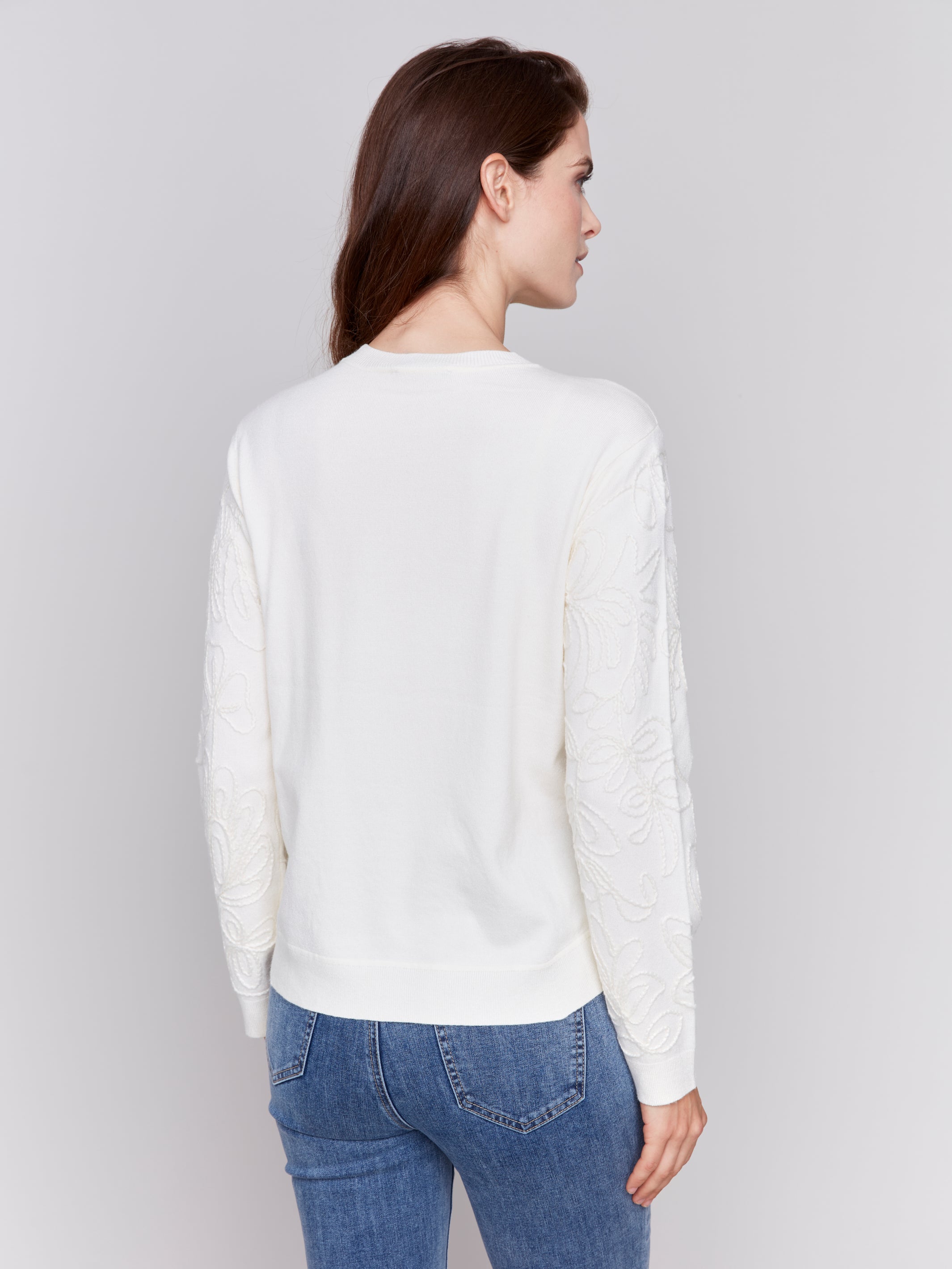 Jacquard Knit Round Hem Sweater Ecru
