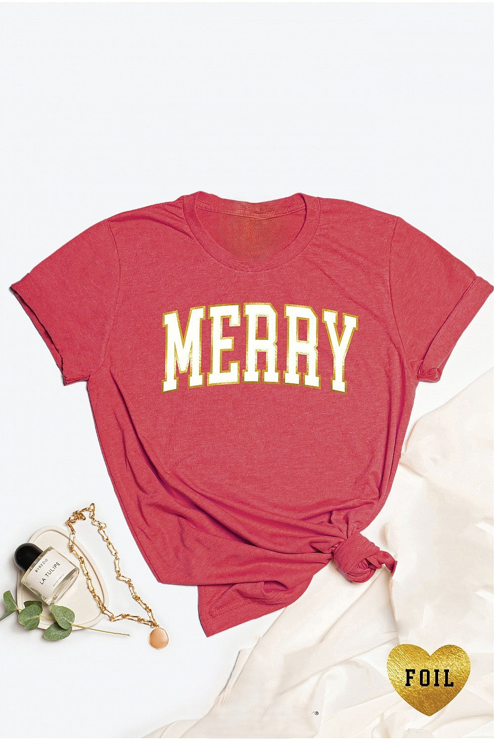 MERRY Foil Graphic Shirt Heather Red