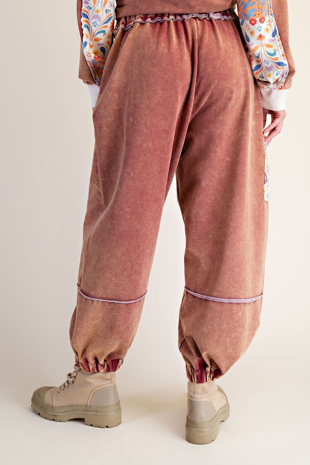Mixed Floral Print Terry Joggers Brick