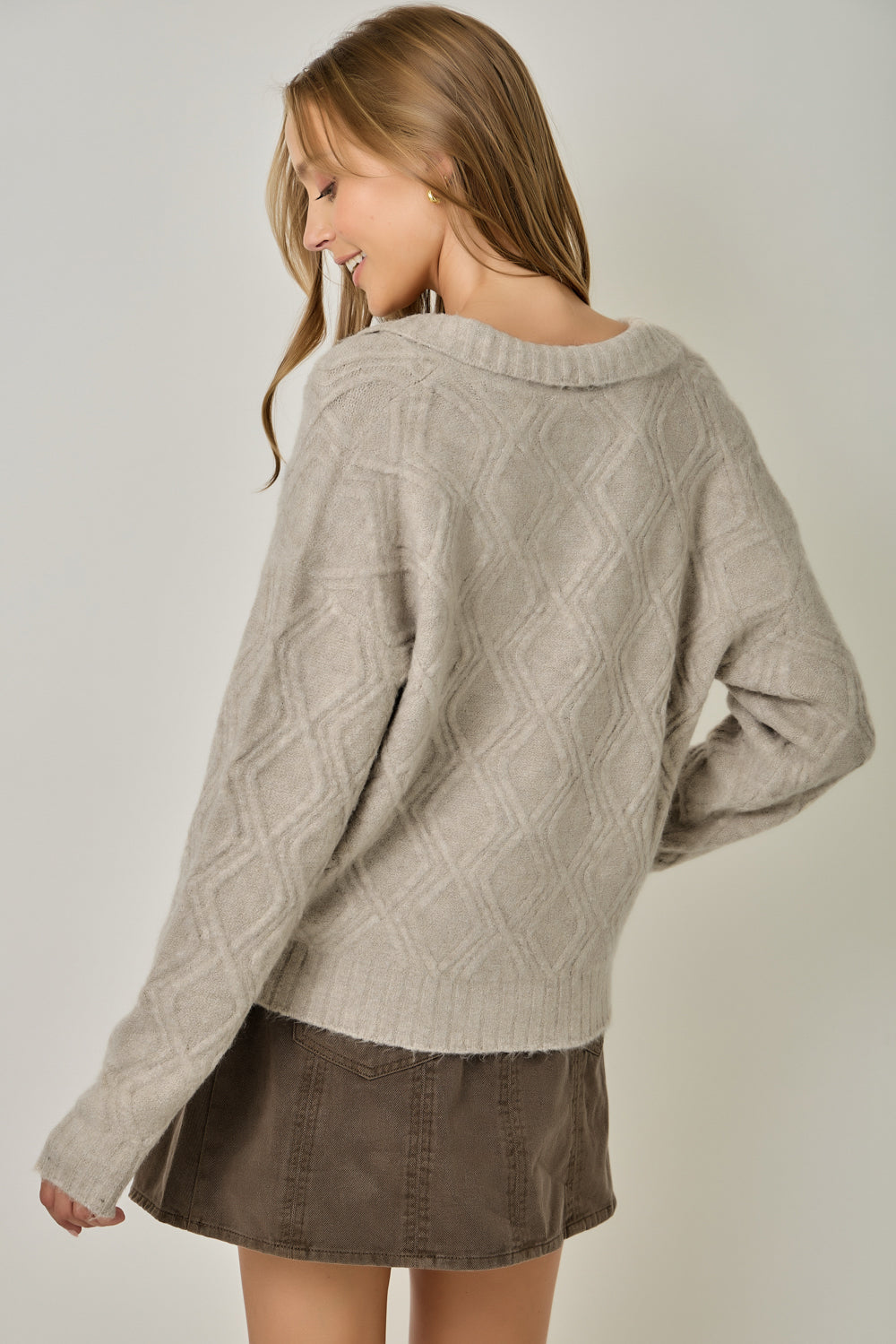Mohair Cable Texture Collared Sweater