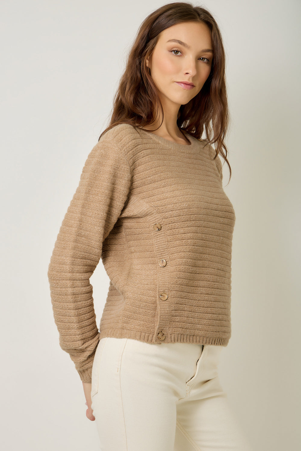 Button Detailed Texture Sweater