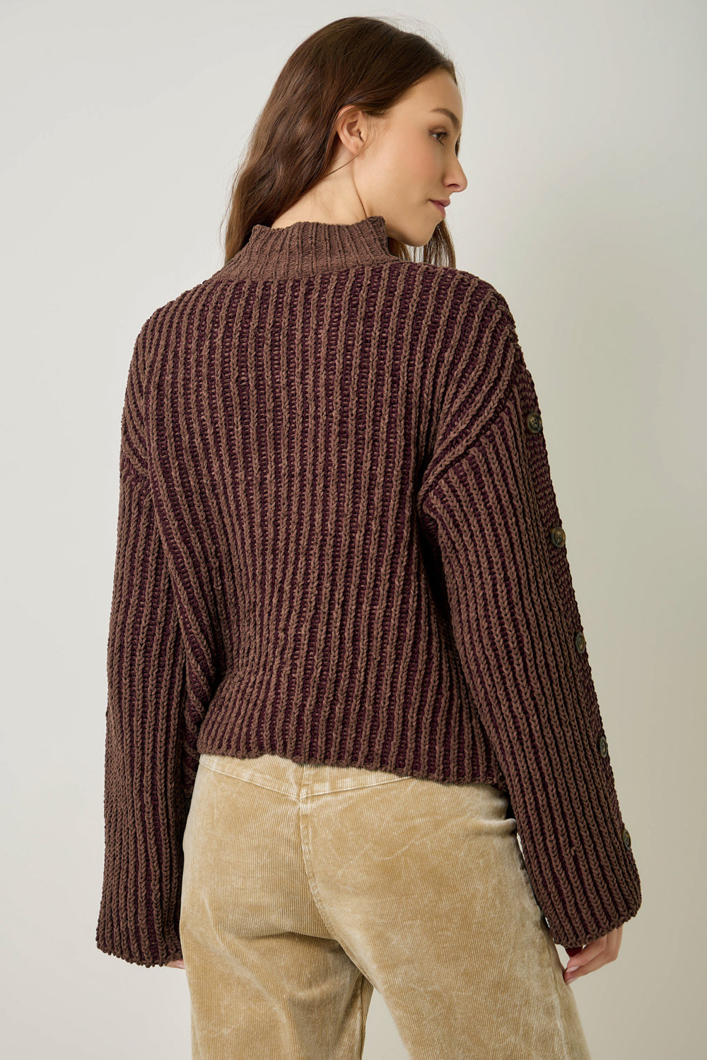 Two Tone Velvety Button Detail Sweater