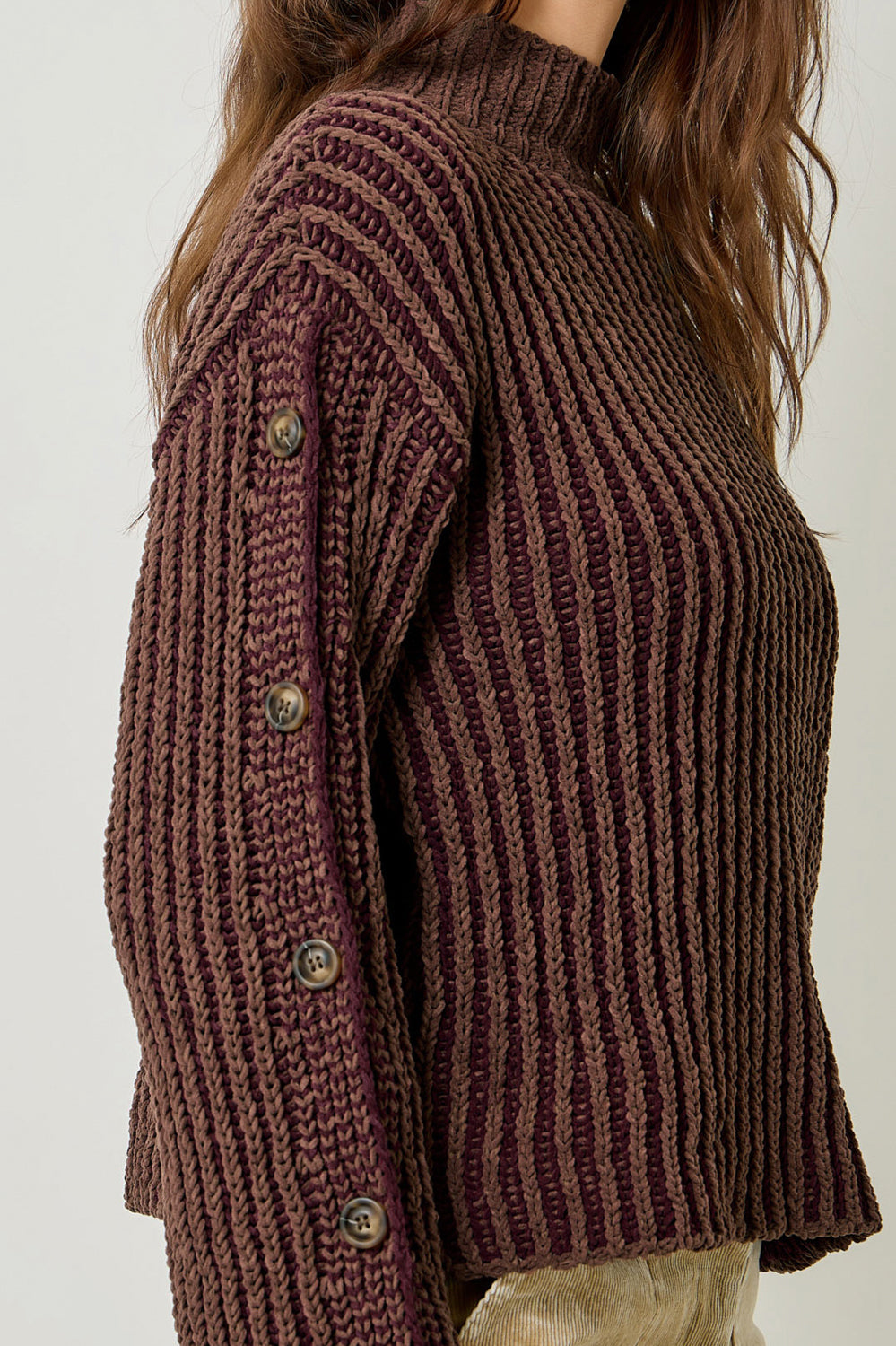 Two Tone Velvety Button Detail Sweater