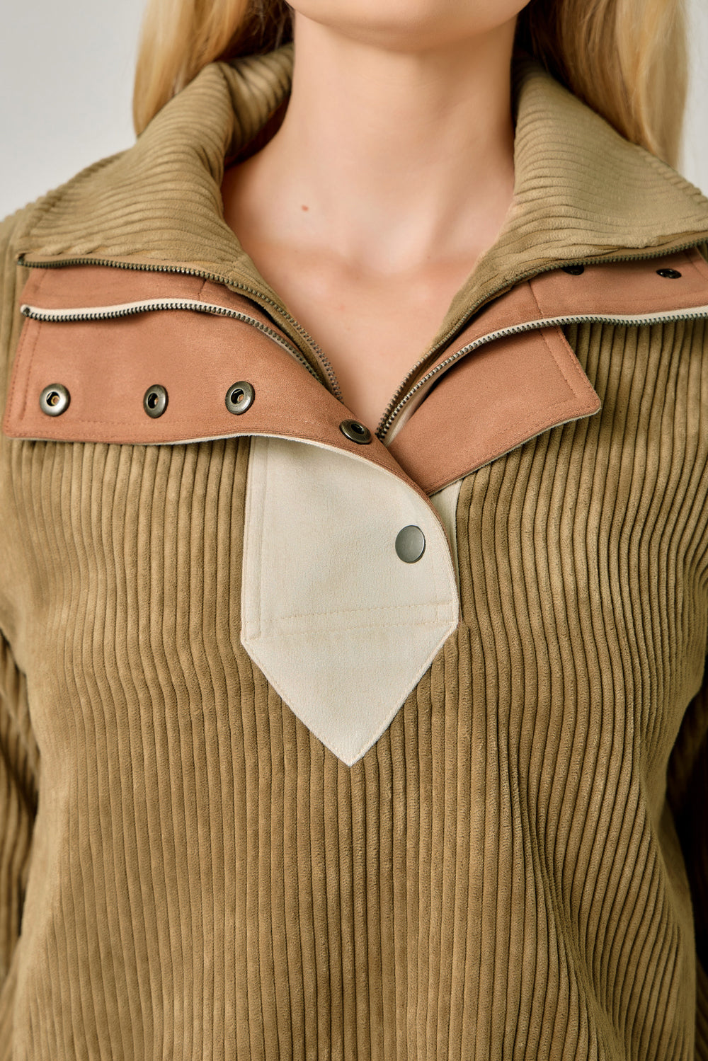 Corduroy Double Collar Bubble Hem Top