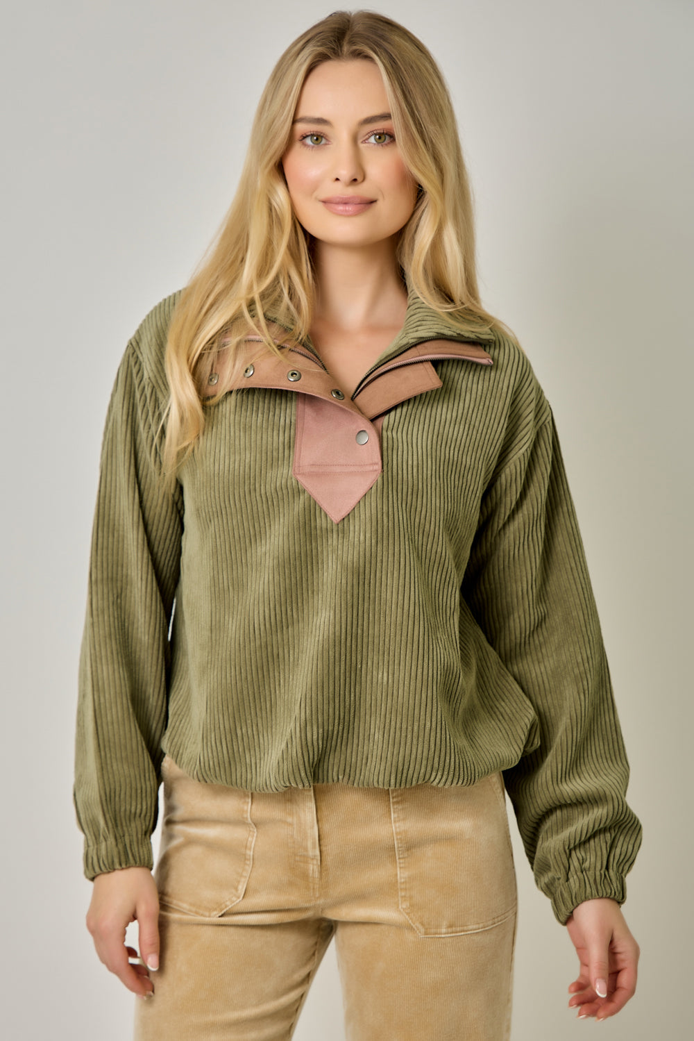 Corduroy Double Collar Bubble Hem Top