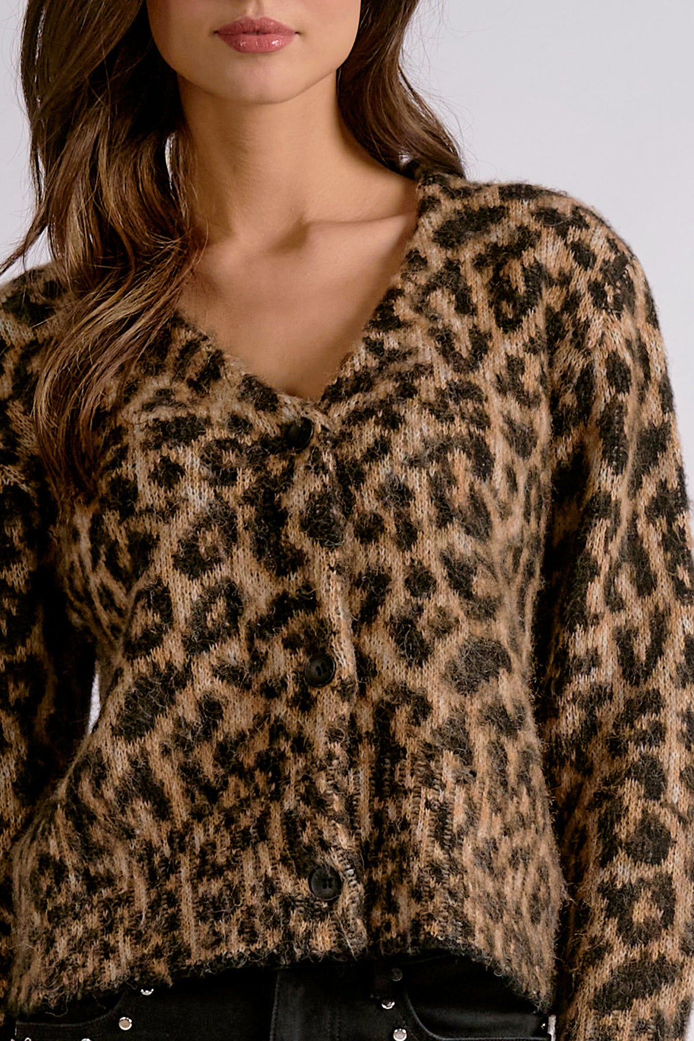 Fuzzy Printed Button Cardigan Cheetah